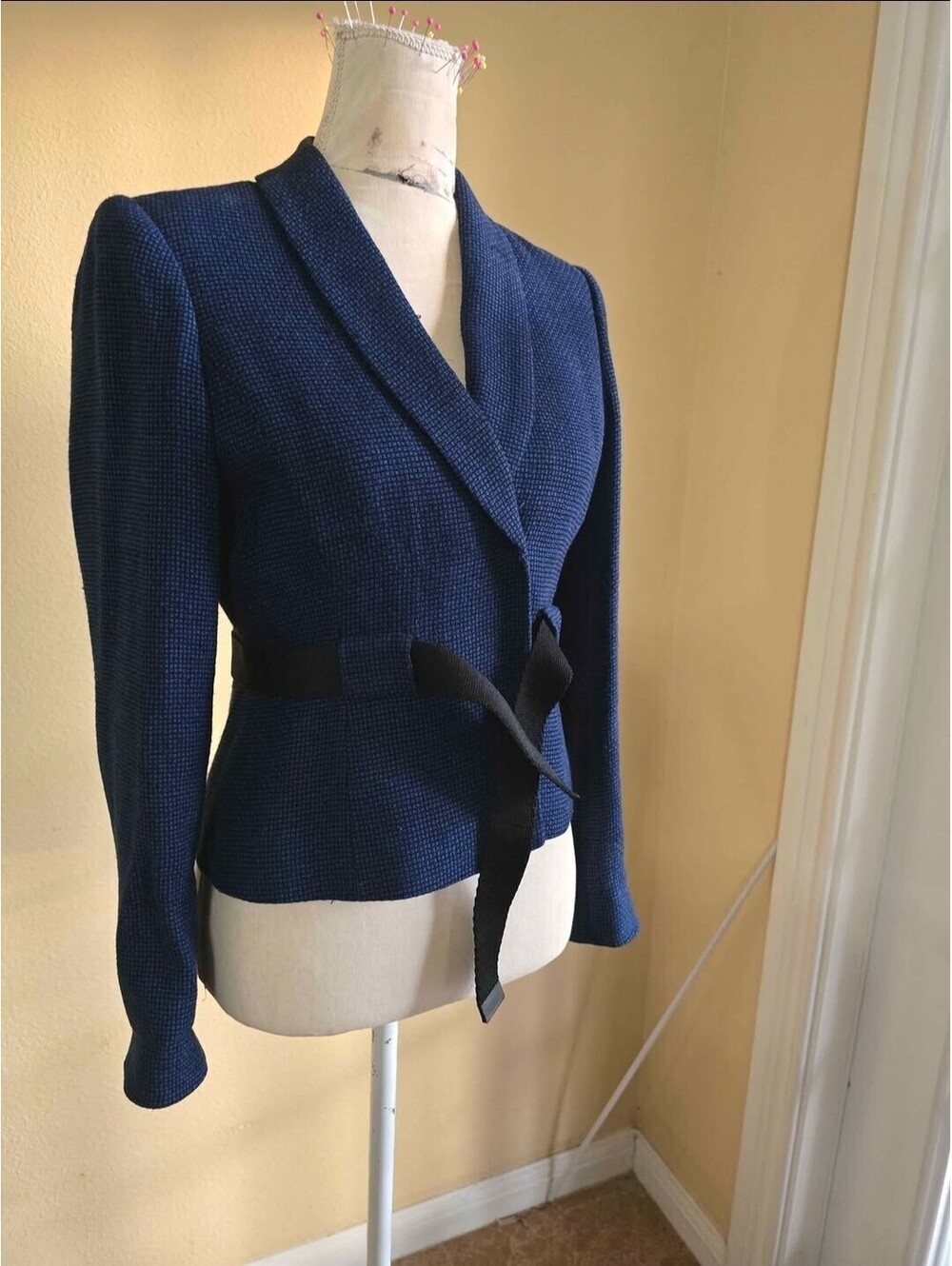 Calvin Klein Women’s Blue tweed linen Lined Short blazer Jacket Long Sleeve szSM